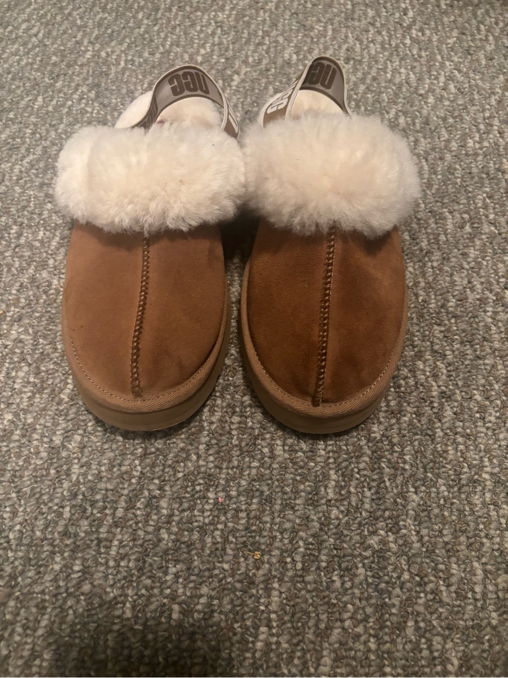 UGG Chestnut Suede Shearling Slip-On Clogs